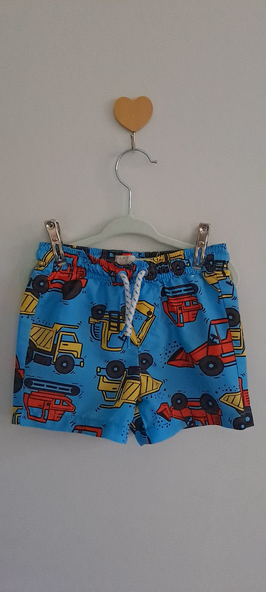 Real Kids Bright Blue Construction Truck Drawstring Swim/Summer Shorts 2-3 Years
