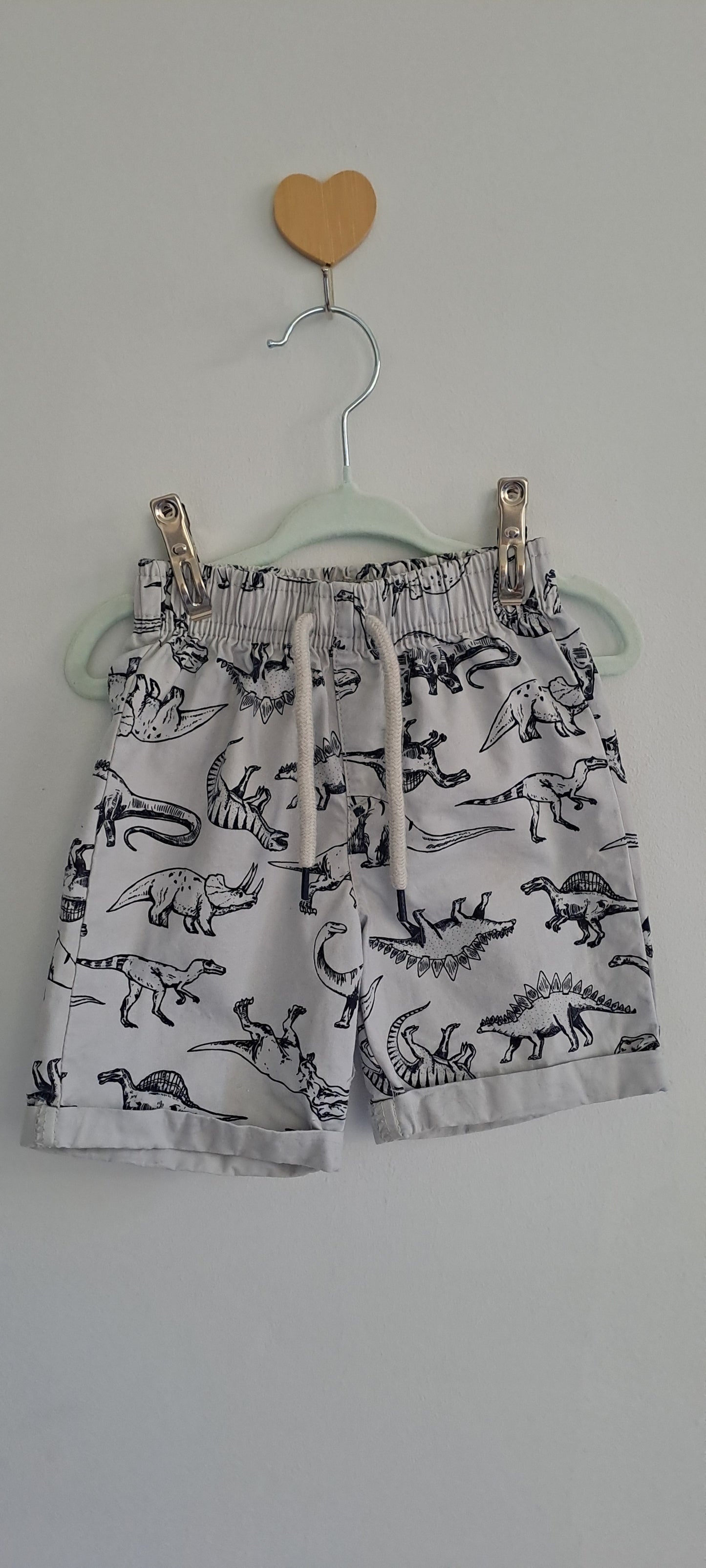 Ackermans Off-White Black Dinosaur Sketch Drawstring Shorts 6-12 Months