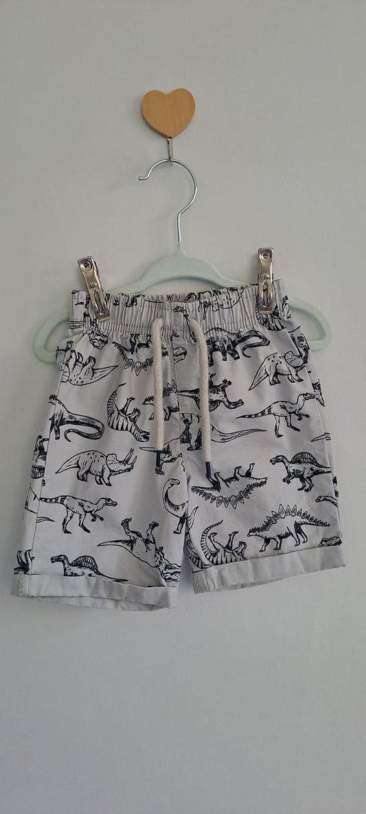 Ackermans Off-White Black Dinosaur Sketch Drawstring Shorts 6-12 Months