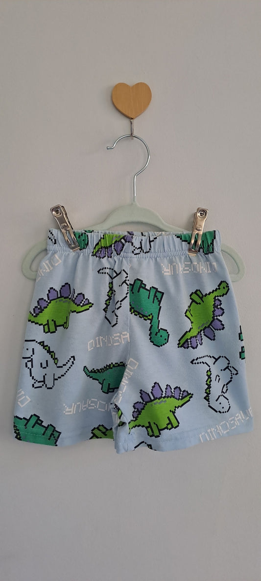 Real Dream Light Blue Pixel Art Dinosaur Print Summer Shorts 3-4 Years