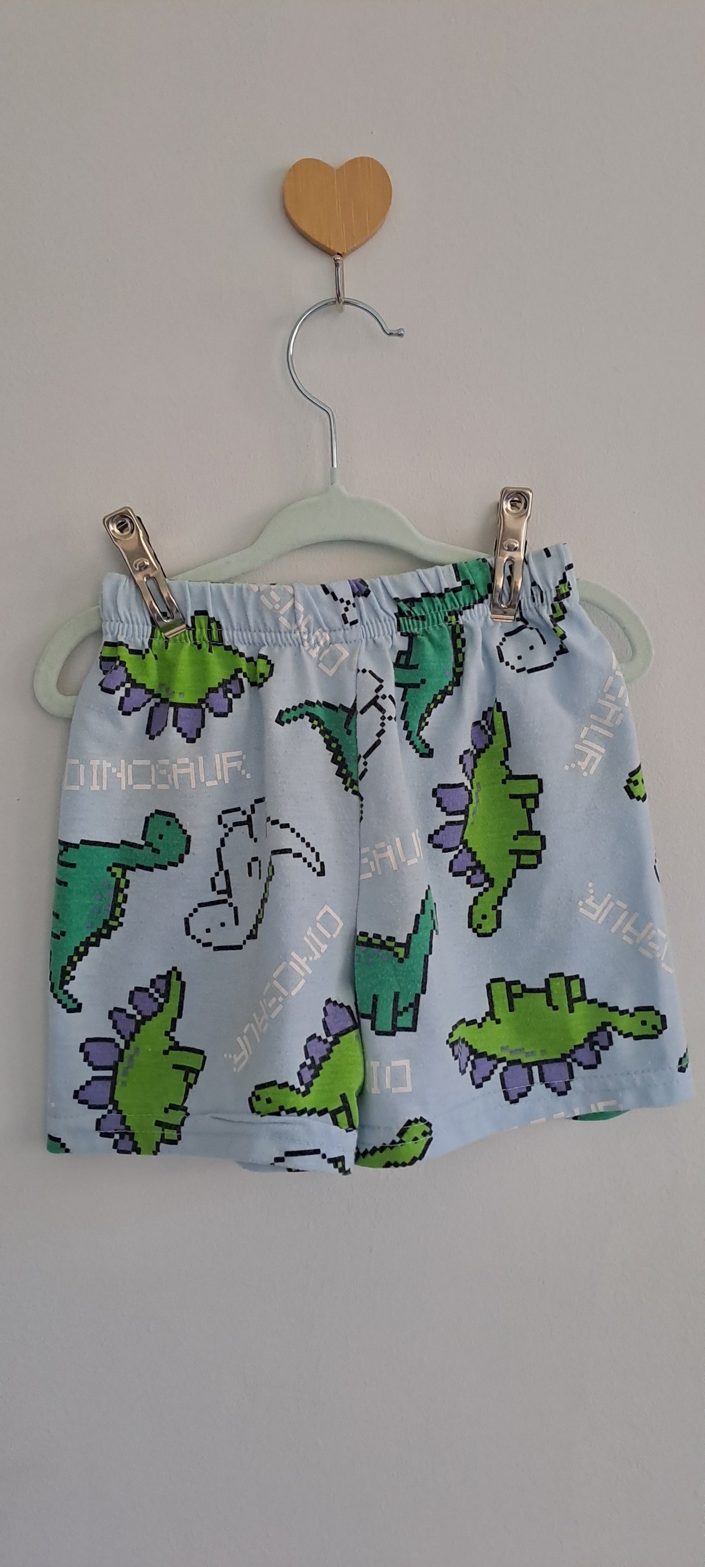 Real Dream Light Blue Pixel Art Dinosaur Print Summer Shorts 3-4 Years