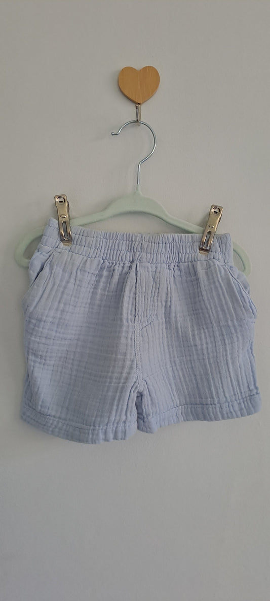 Woolworths Wooliesbabes Pastel Blue Cotton Muslin Gauze Shorts 6-12 Months