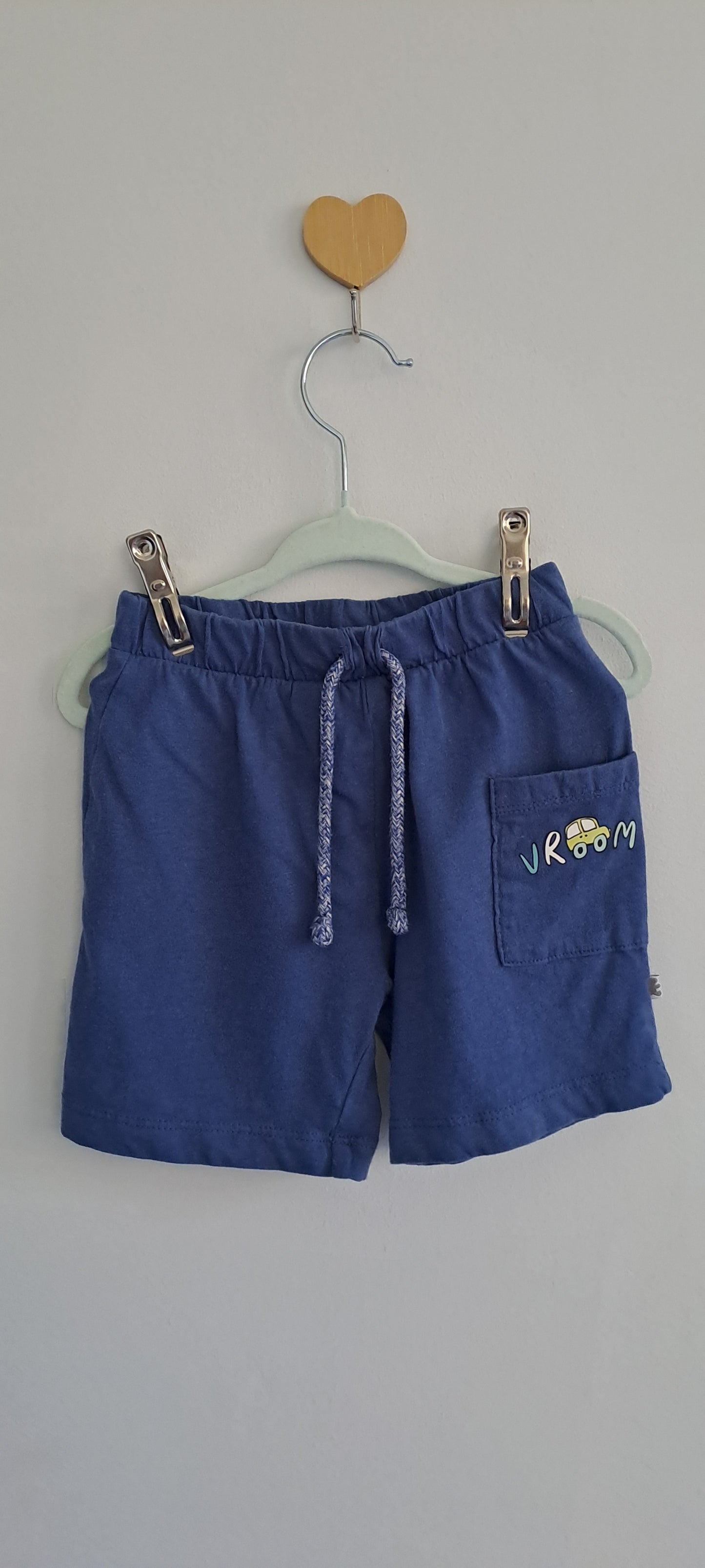 Woolworths Wooliesbabes Mid-Blue "VROOM" Car Pocket Cotton Shorts 6-12 Months