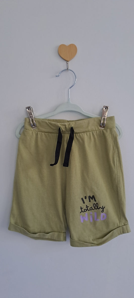 Woolworths Wooliesbabes Olive Green "I'm Totally Wild" Drawstring Shorts 12-18 Months