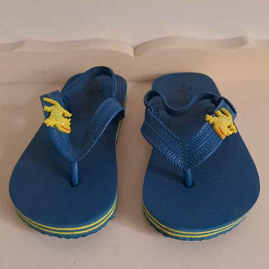 Real Kids Toddler Boys Blue & Yellow Dino Backstrap Flip Flop Sandals UK/SA 7