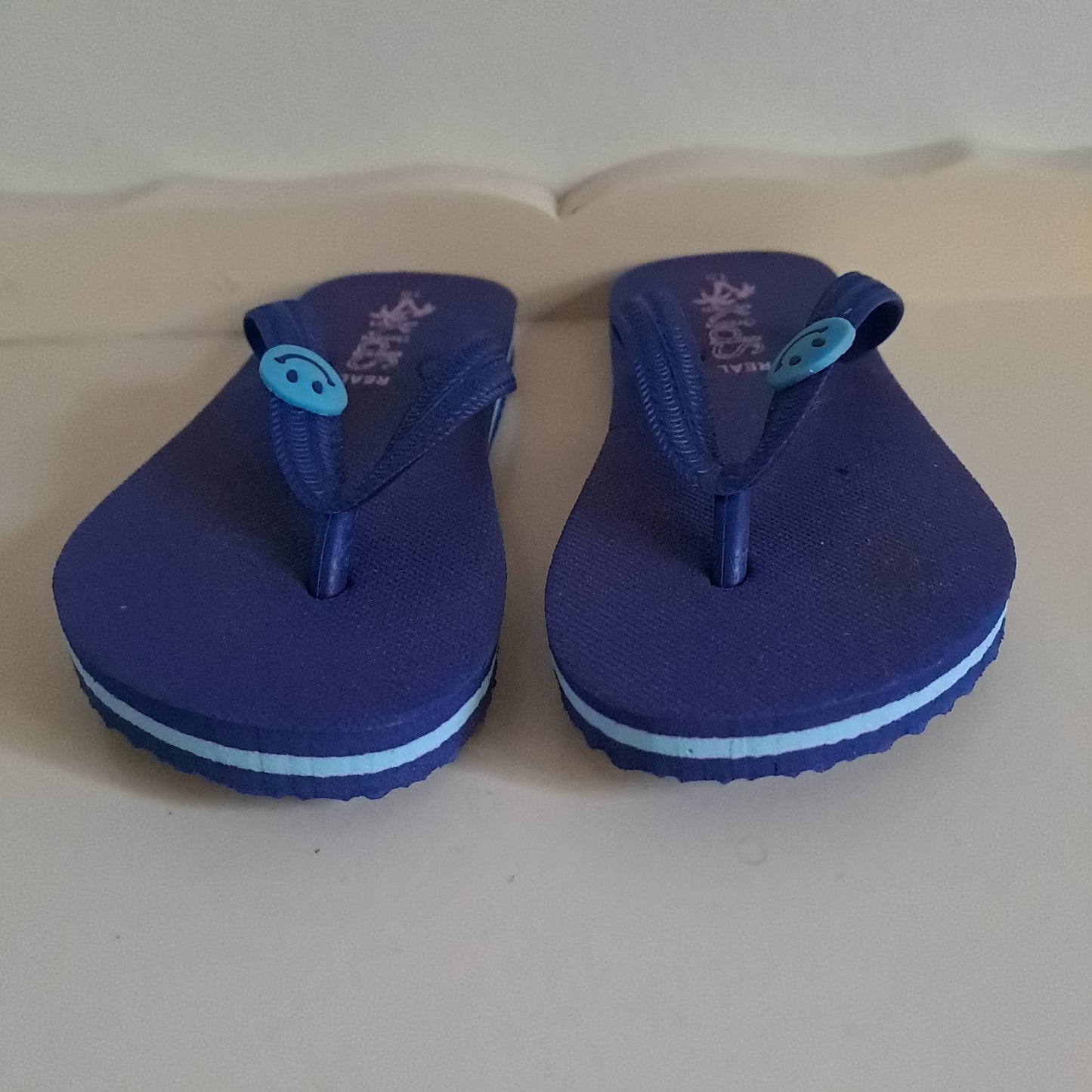 Real Kids Older Boys Navy & Sky Blue Smiley Face Flip Flop Sandals UK/SA 10