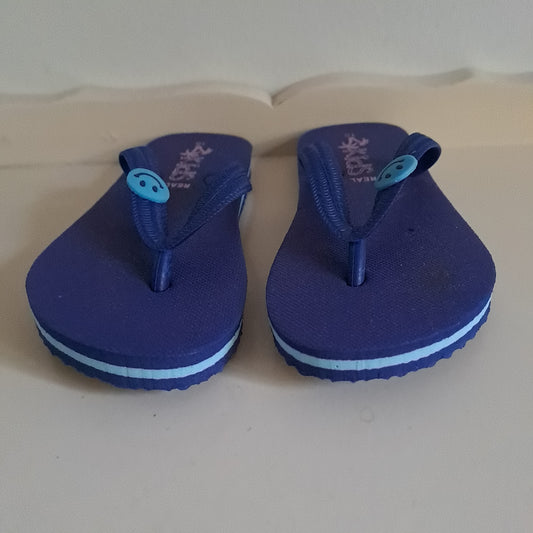 Real Kids Older Boys Navy & Sky Blue Smiley Face Flip Flop Sandals UK/SA 10