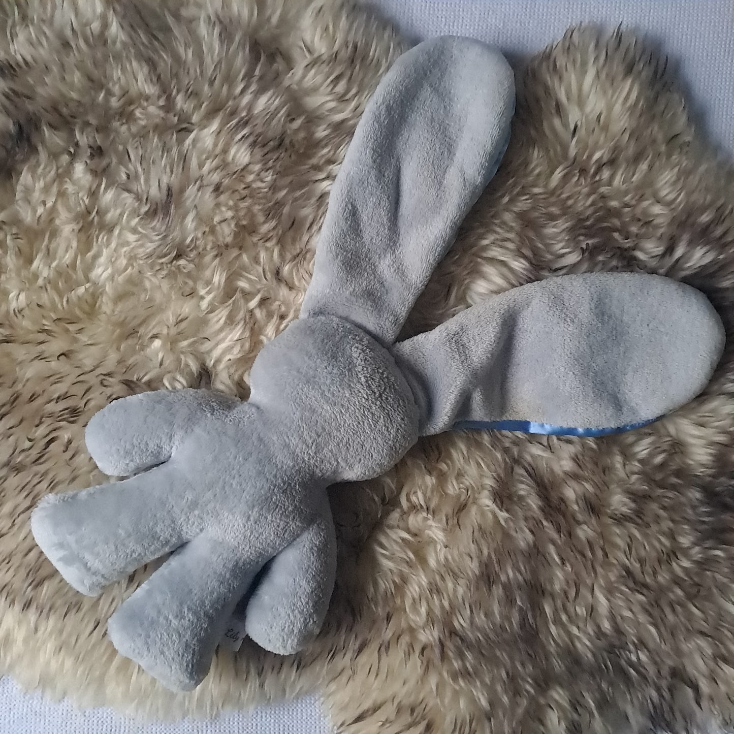 Lily 'n Jack Original Snuggle Bunny – Grey with Blue Satin Ears One Size