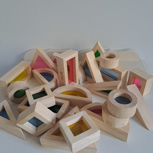 BOHS 24-Piece Wooden Rainbow Sensory Blocks Set with Translucent Coloured Windows