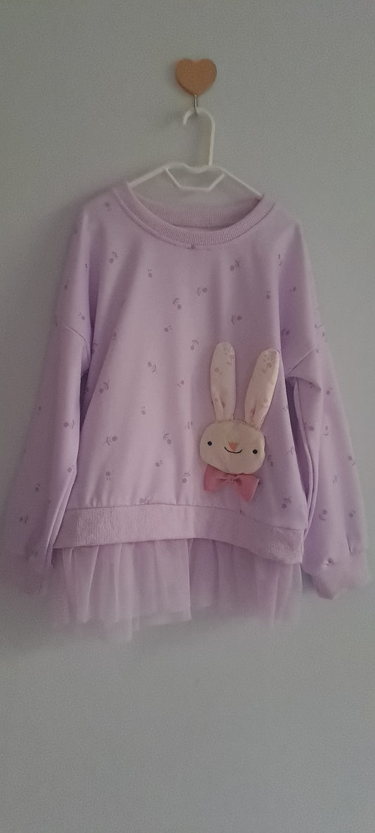 Girls Pastel Lilac Bunny Sweatshirt with Tulle Hem 4-5 Years