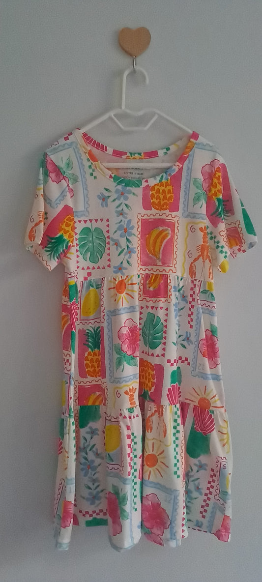 Primark Girls Tropical Postcard Print Tiered Dress 4-5 Years