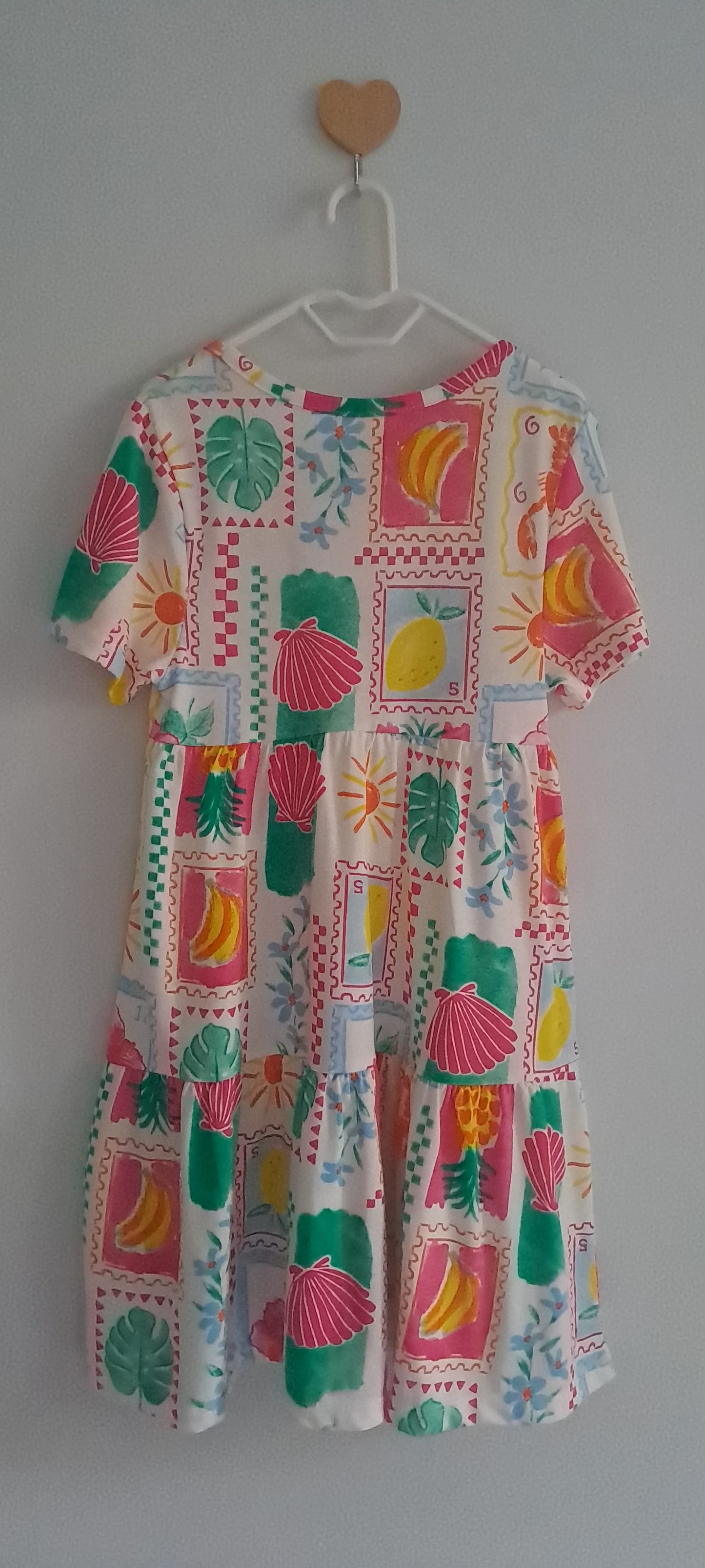 Primark Girls Tropical Postcard Print Tiered Dress 4-5 Years