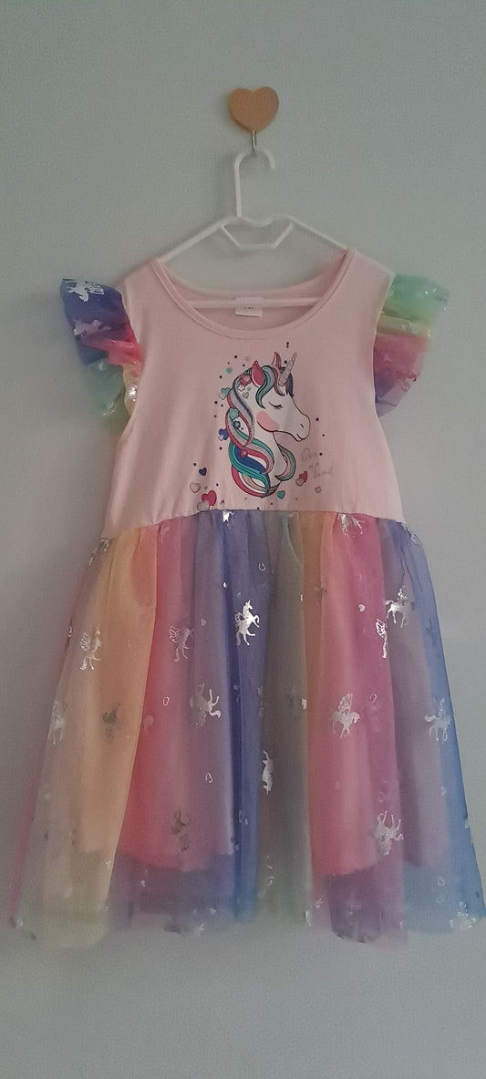 Jxs Neat Girls Pink Unicorn Rainbow Foil Tutu Dress 4-5 Years