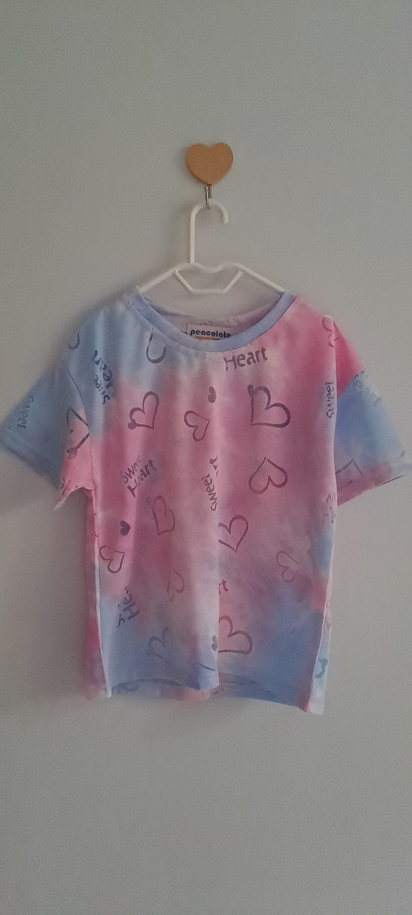 Peacolate Girls Pink & Blue Tie-Dye Heart Graphic T-Shirt 3-4 Years