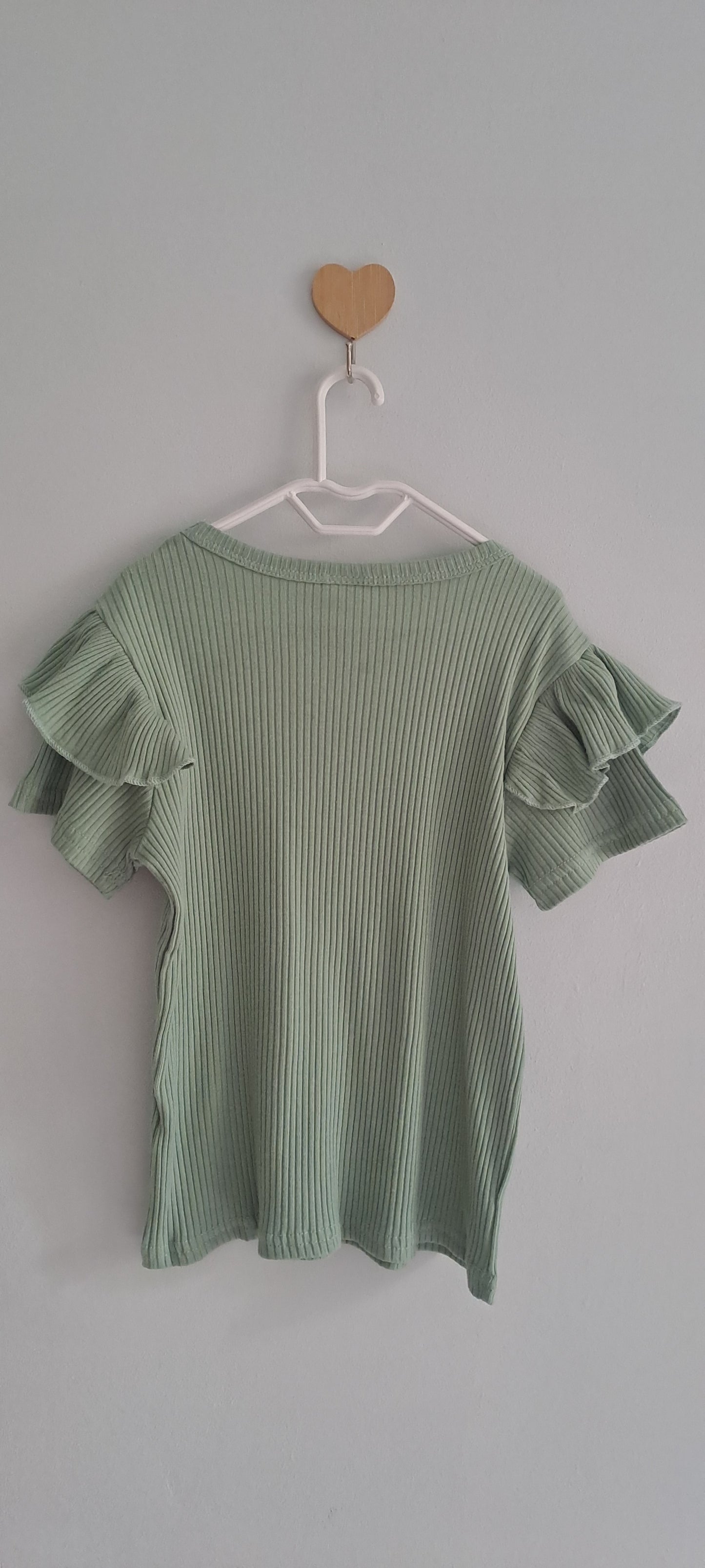Girls Sage Green Ribbed Daisy Top with Flutter Sleeves 3-4 Years
