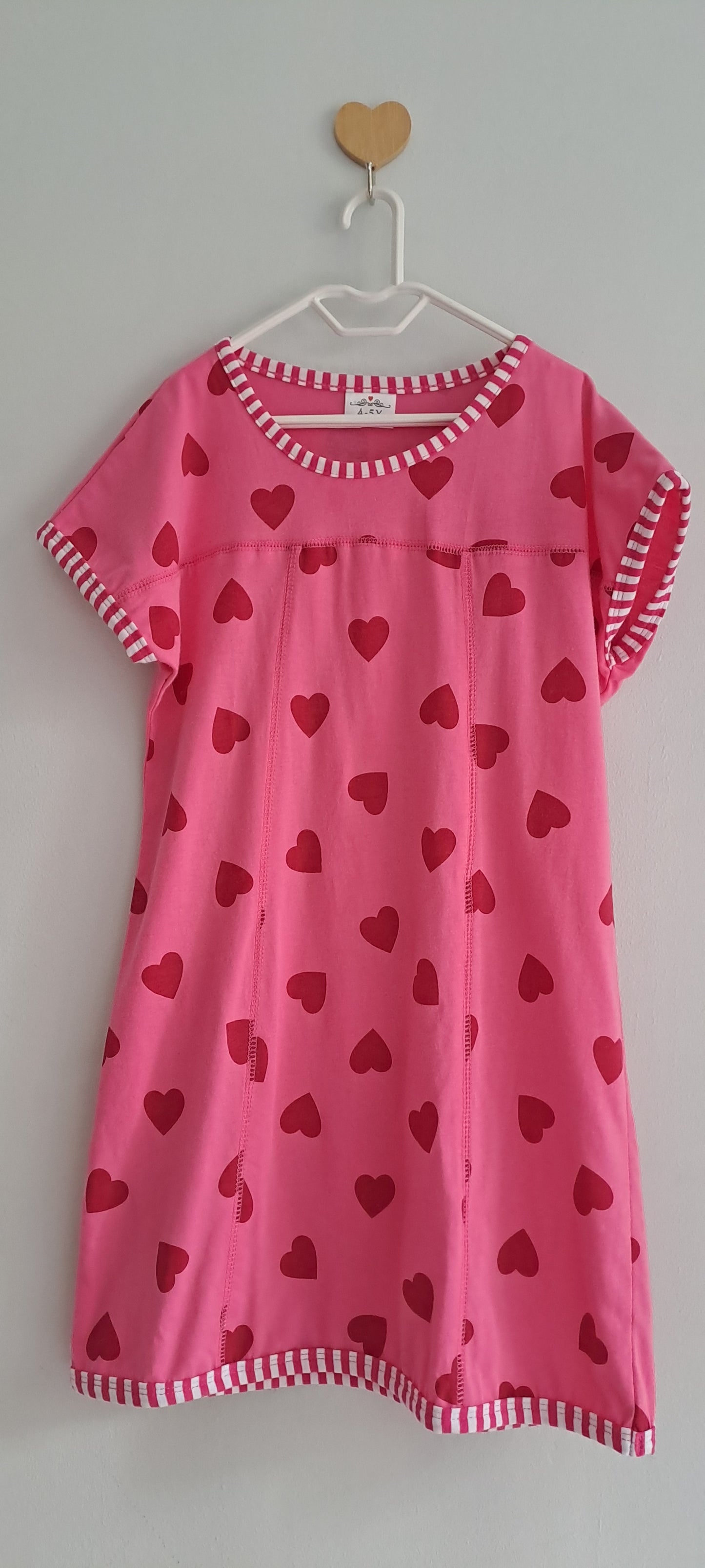 Girls Hot Pink Heart Print Cotton A-Line Dress 4-5 Years
