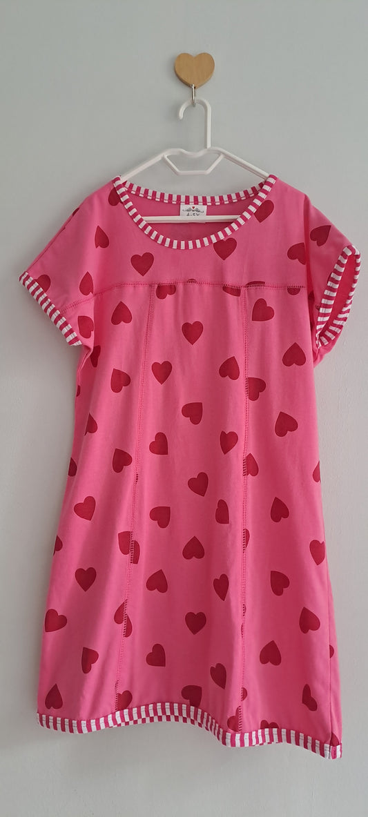 Girls Hot Pink Heart Print Cotton A-Line Dress 4-5 Years