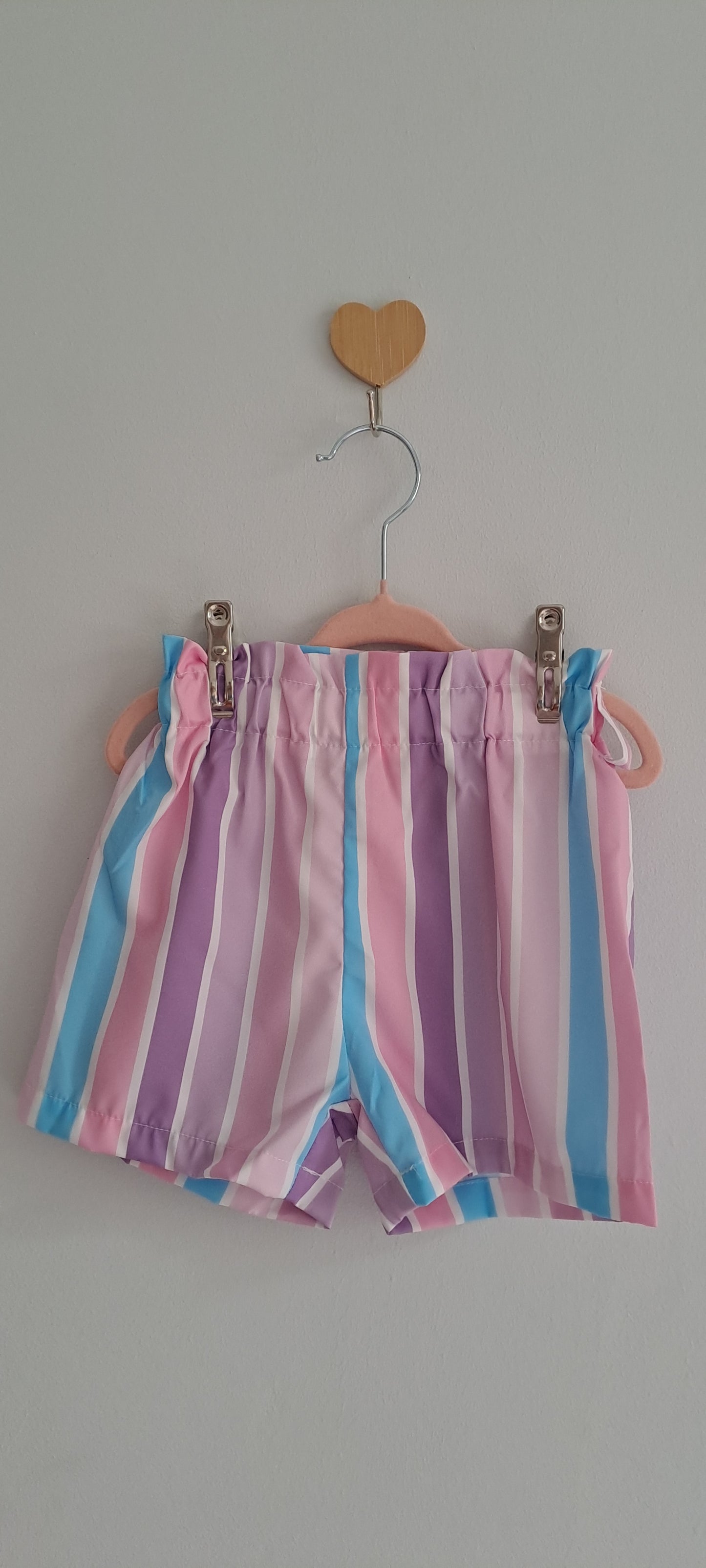 Girls Pastel Candy Striped Paperbag Waist Shorts 3-4 Years