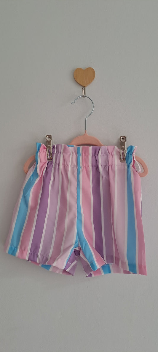 Girls Pastel Candy Striped Paperbag Waist Shorts 3-4 Years