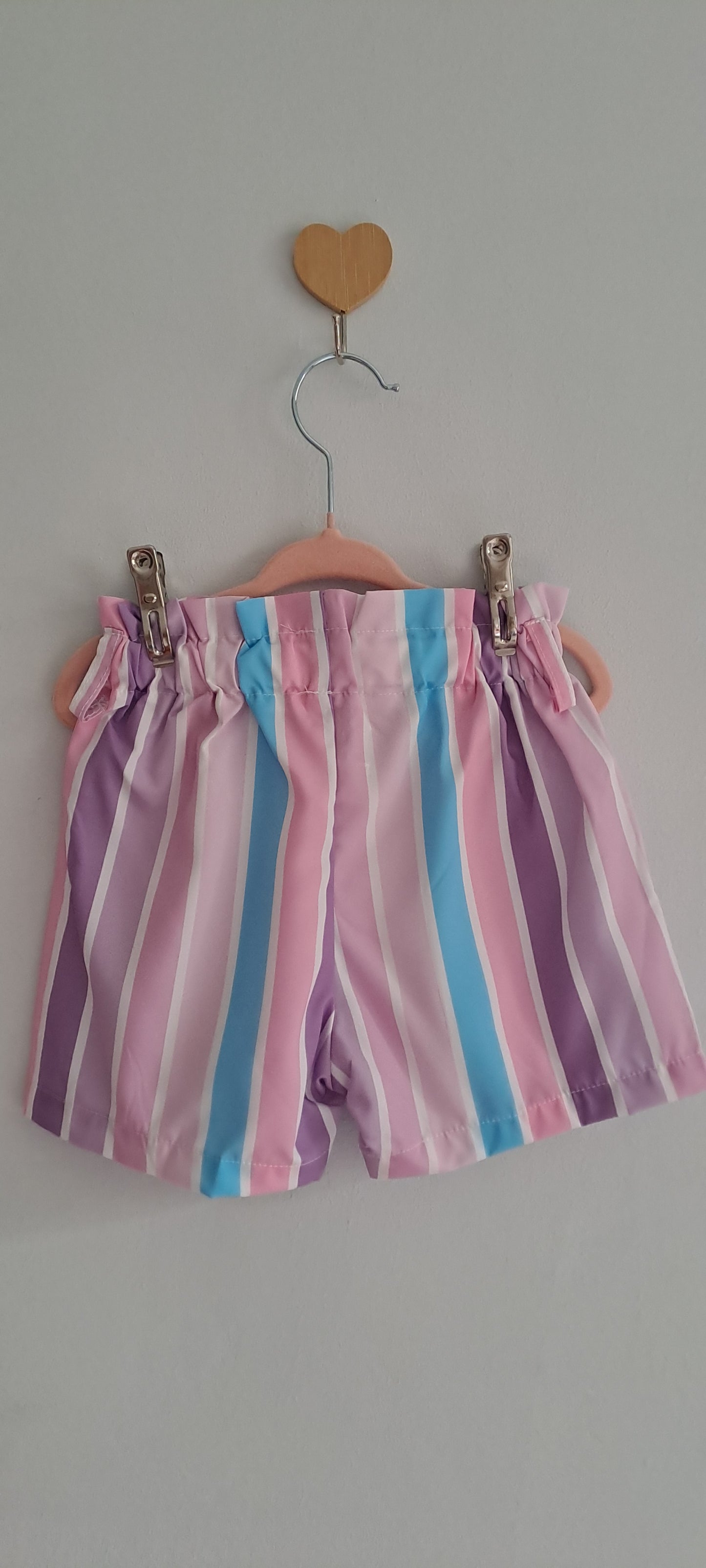 Girls Pastel Candy Striped Paperbag Waist Shorts 3-4 Years