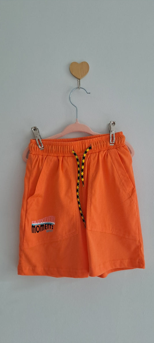 Unisex Neon Orange "Enjoy Every Moment" Cotton Shorts 3-4 Years