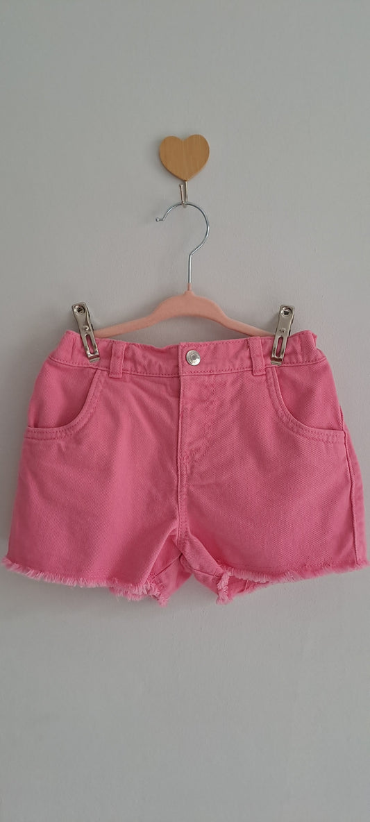 F&F Girls Bright Pink Frayed Denim Shorts 3-4 Years