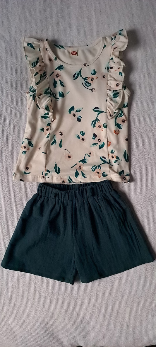 Toddler Girls 2-Piece Summer Floral Ruffle Top and Shorts Set 2-3 Years