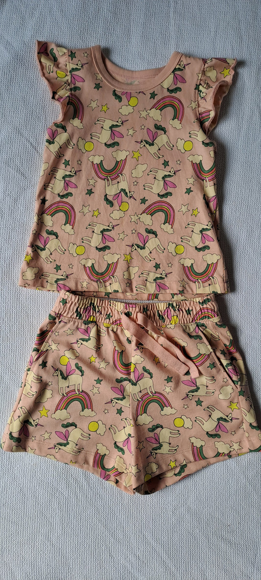 Little Girls 2-Piece 100% Cotton Unicorn and Rainbow Summer Pajama / Shorts Set 3-4 Years
