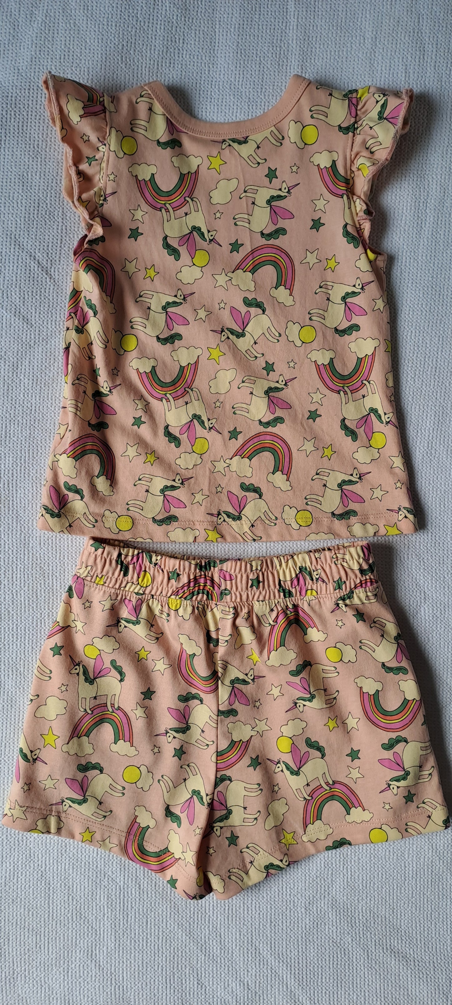 Little Girls 2-Piece 100% Cotton Unicorn and Rainbow Summer Pajama / Shorts Set 3-4 Years