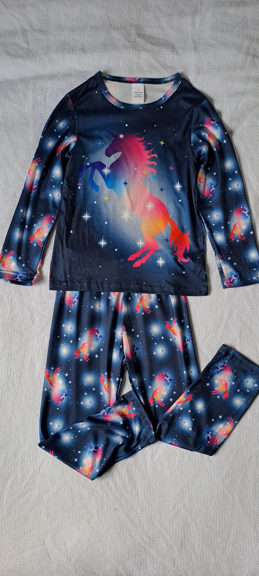 Girls 2-Piece Galaxy Rainbow Unicorn Long-Sleeve Pajama Set 4-5 Years