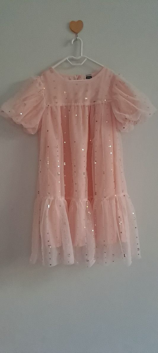 Qtee Girls Pink Sequin Tulle Party Dress 6-7 Years