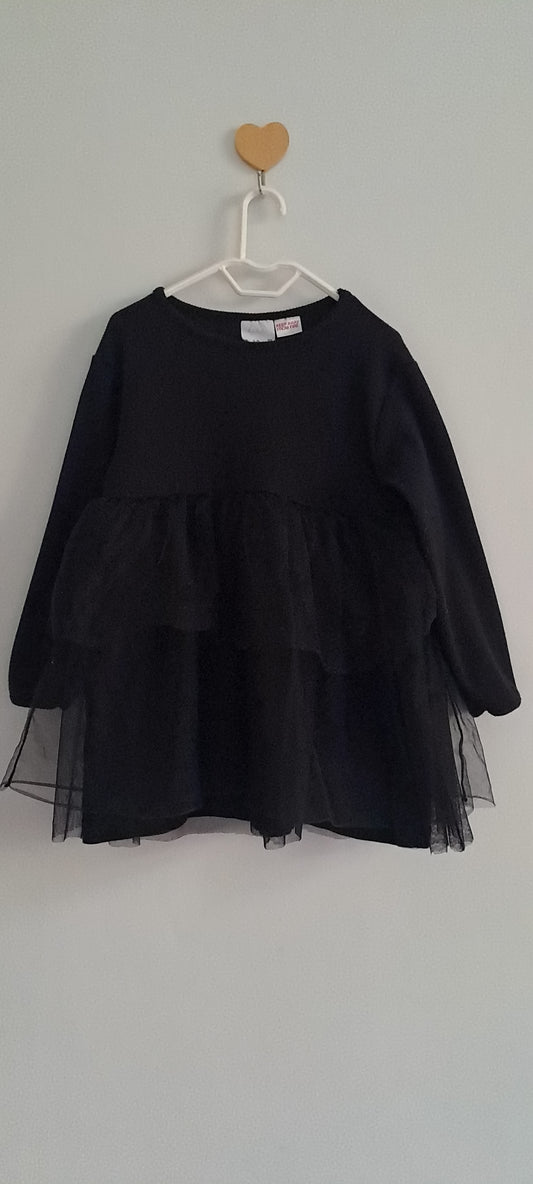 Zara Kids Girls Black Long Sleeve Tulle Tiered Dress 2-3 Years