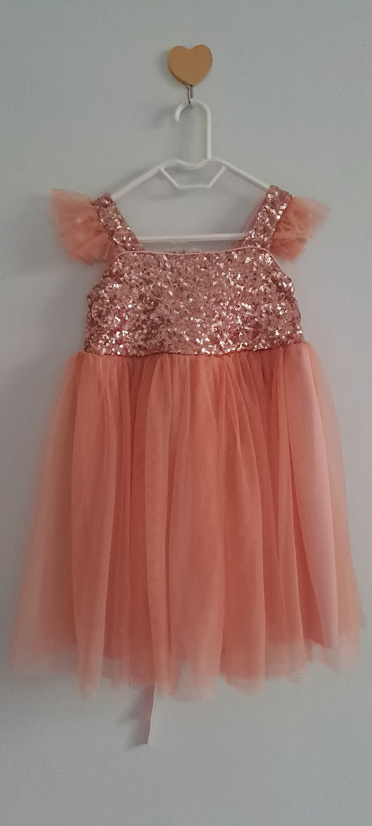 Woolworths Girls Rose Gold Sequin Tulle Party Dress 18-24 Months