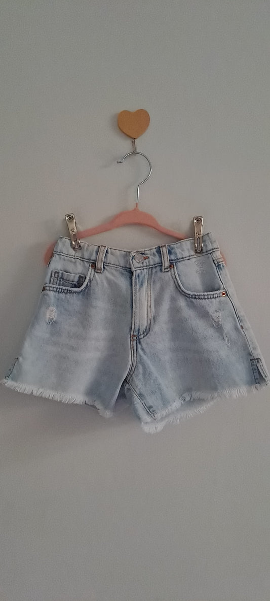 Zara Kids Girls Light Wash Distressed Denim Shorts 5-6 Years