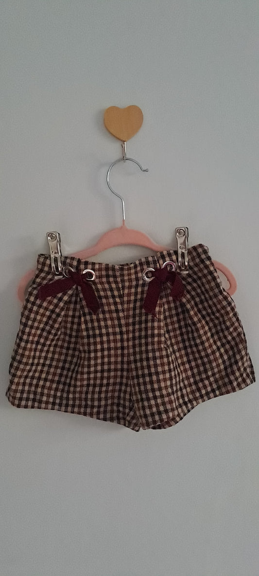 Zara Kids Girls Brown Gingham Check Pleated Shorts 3-4 Years