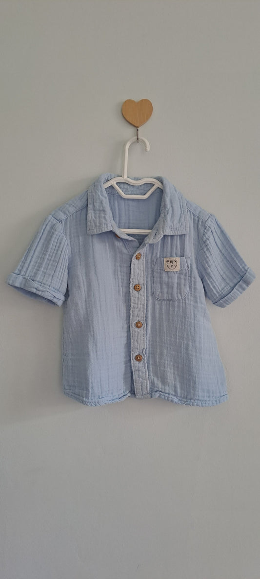Woolworths Wooliesbabes Double-Gauze Muslin Short-Sleeve Button-Up Shirt 6-12 Months