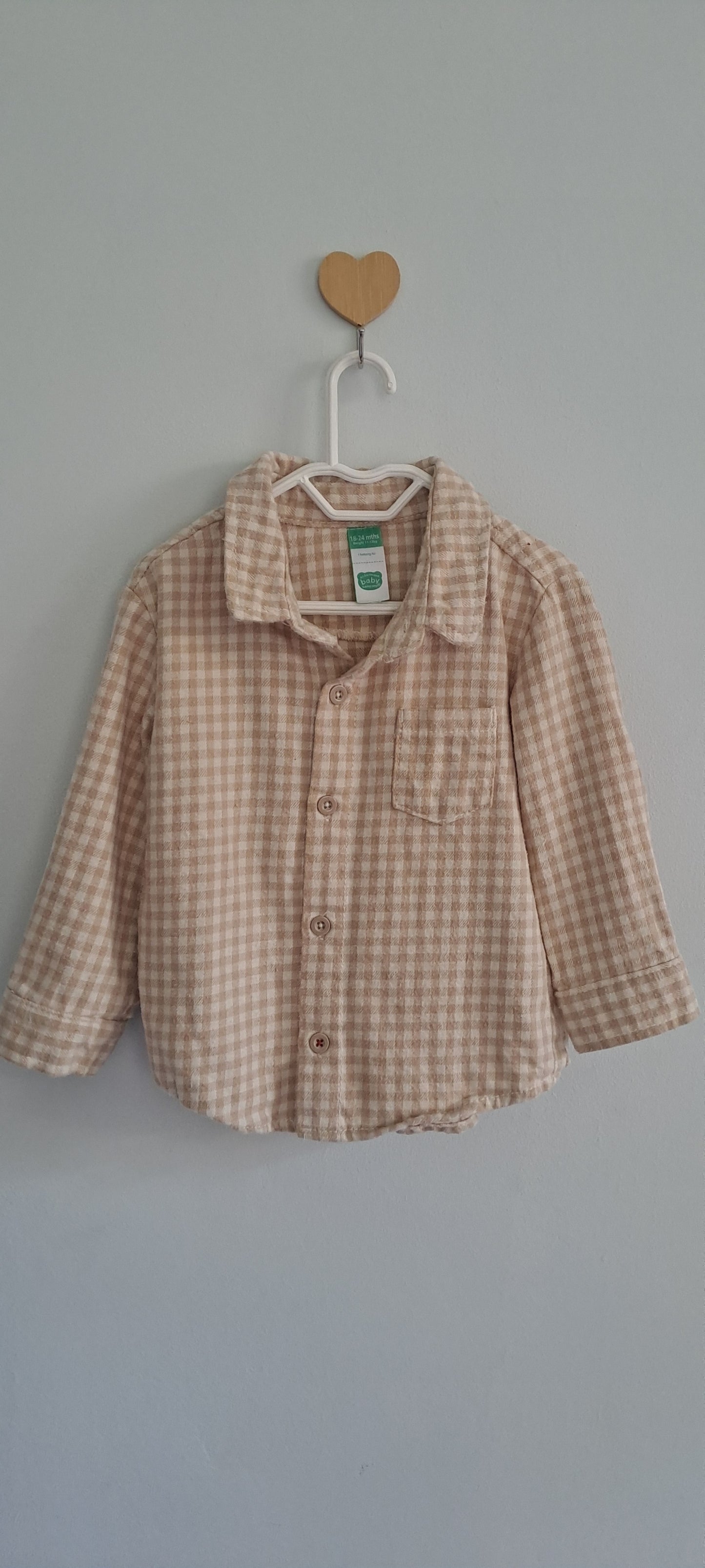 Ackermans Neutral Gingham Check Long-Sleeve Winter Flannel Shirt 18-24 Months