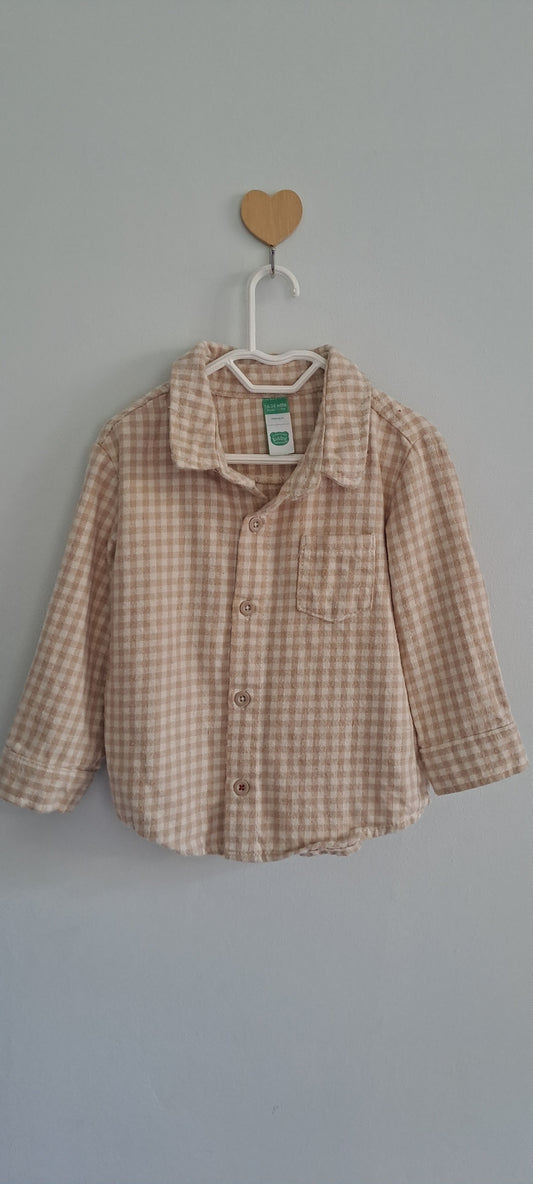 Ackermans Neutral Gingham Check Long-Sleeve Winter Flannel Shirt 18-24 Months