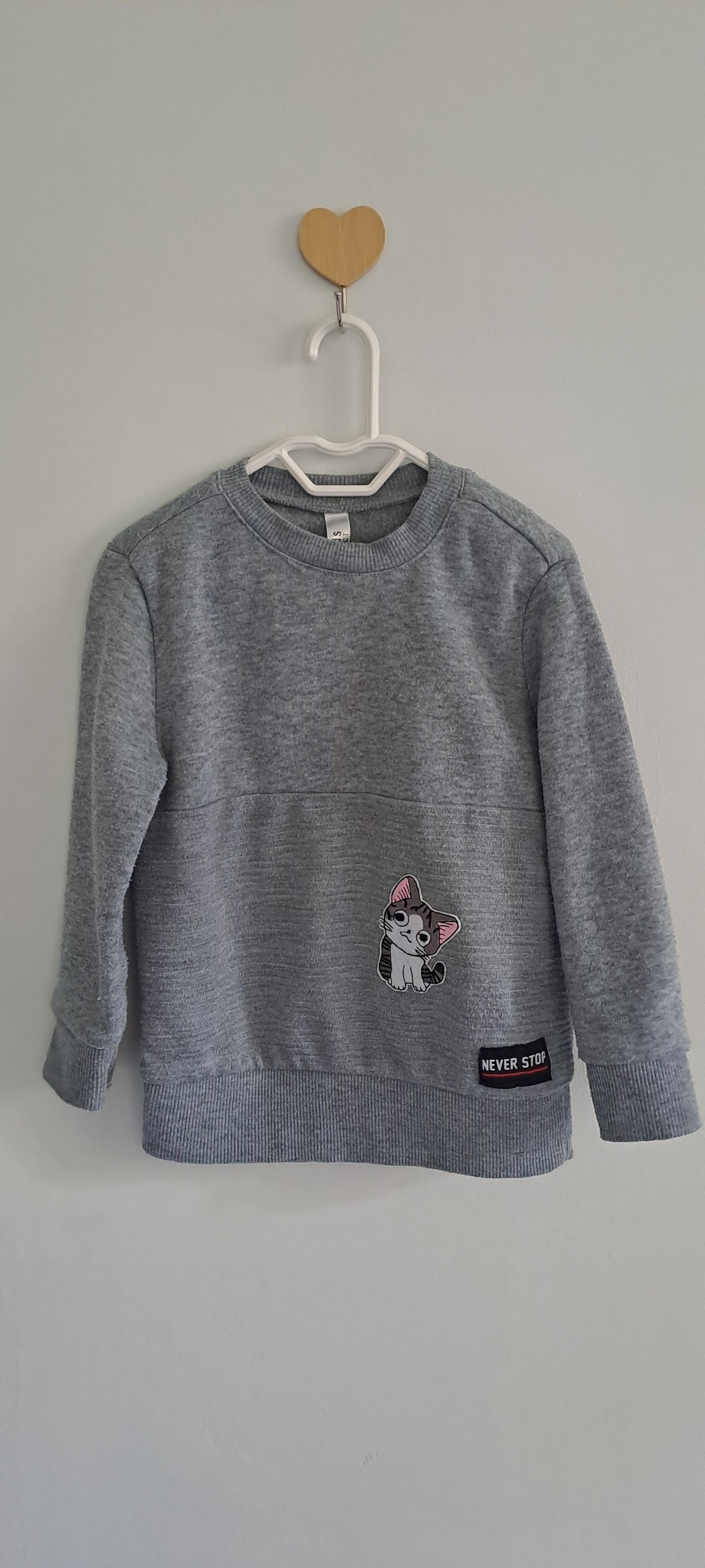 Exact Kids Never Stop Kitten Patch Grey Fleece Sweatshirt 2-3 Years