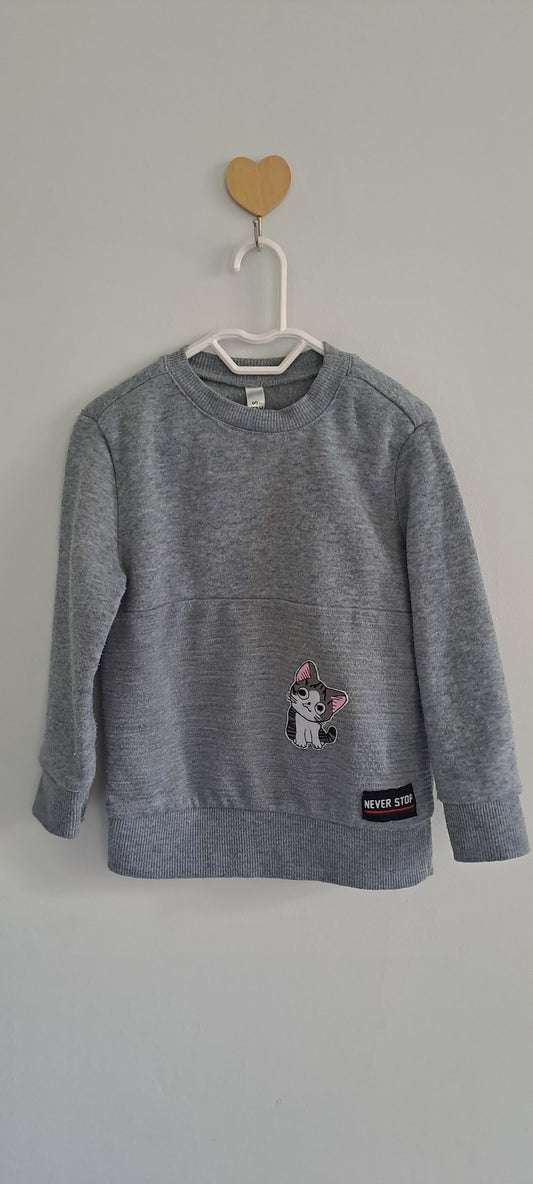 Exact Kids Never Stop Kitten Patch Grey Fleece Sweatshirt 2-3 Years