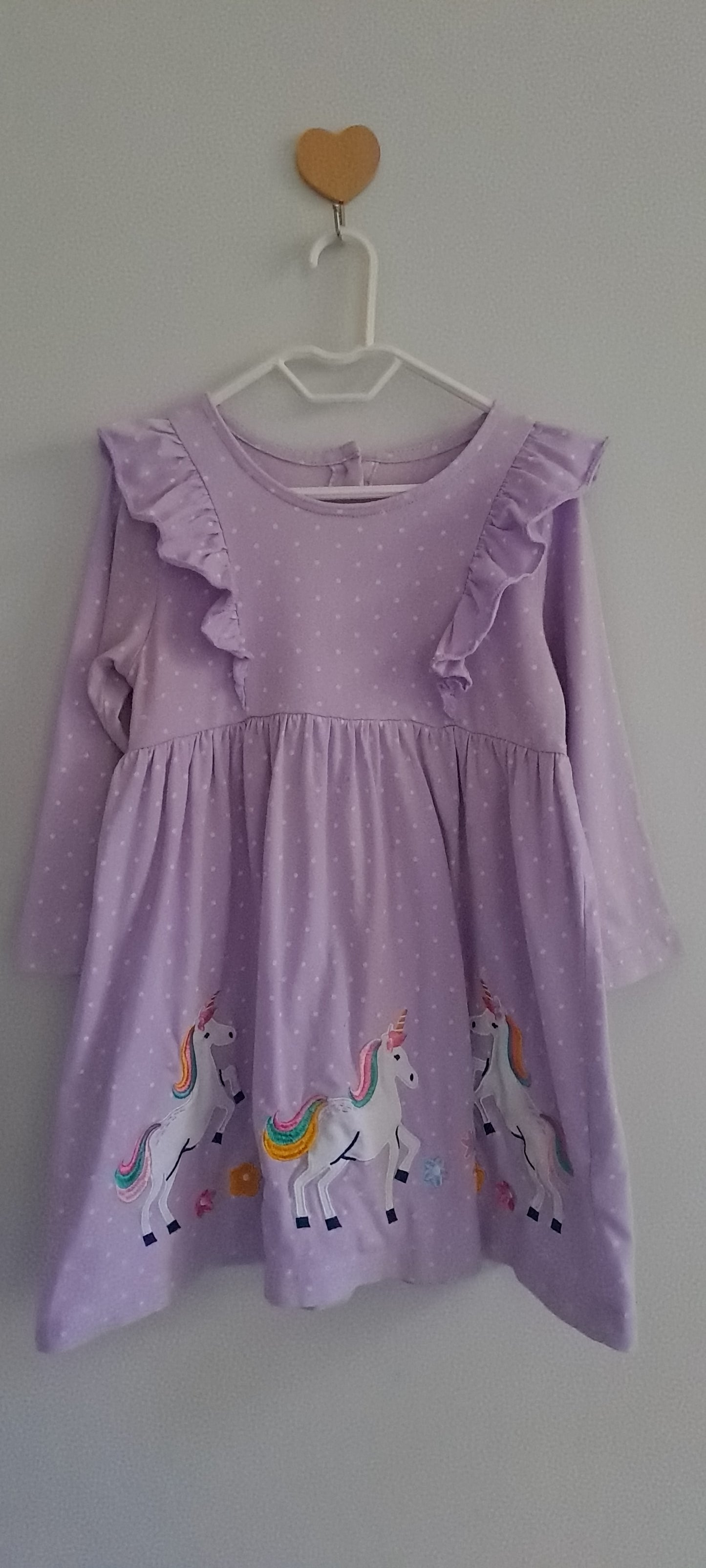 Pop Candy Girls Lilac Polka Dot Unicorn Appliqué Dress 3-4 Years