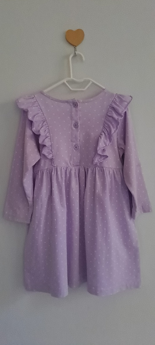 Pop Candy Girls Lilac Polka Dot Unicorn Appliqué Dress 3-4 Years