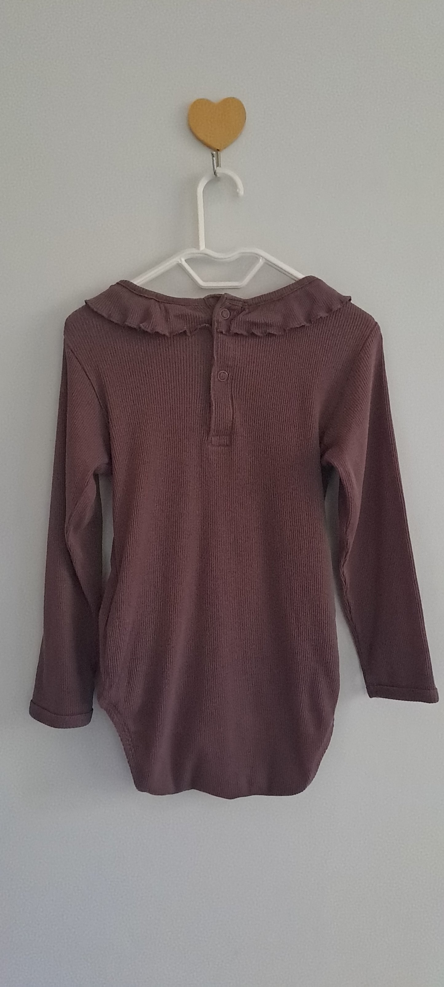 H&M Dusty Mauve Ribbed Ruffle-Collar Long Sleeve Bodysuit 18-24 Months