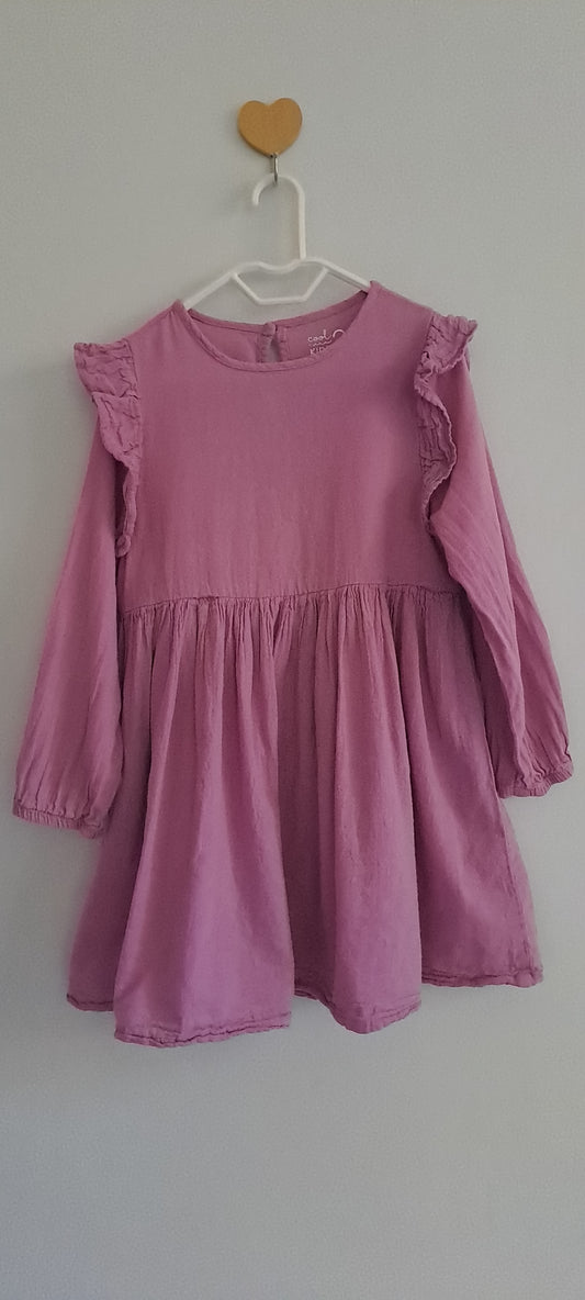 Woolworths Baby Girls Mauve Pink Ruffle Long Sleeve Dress 18-24 Months
