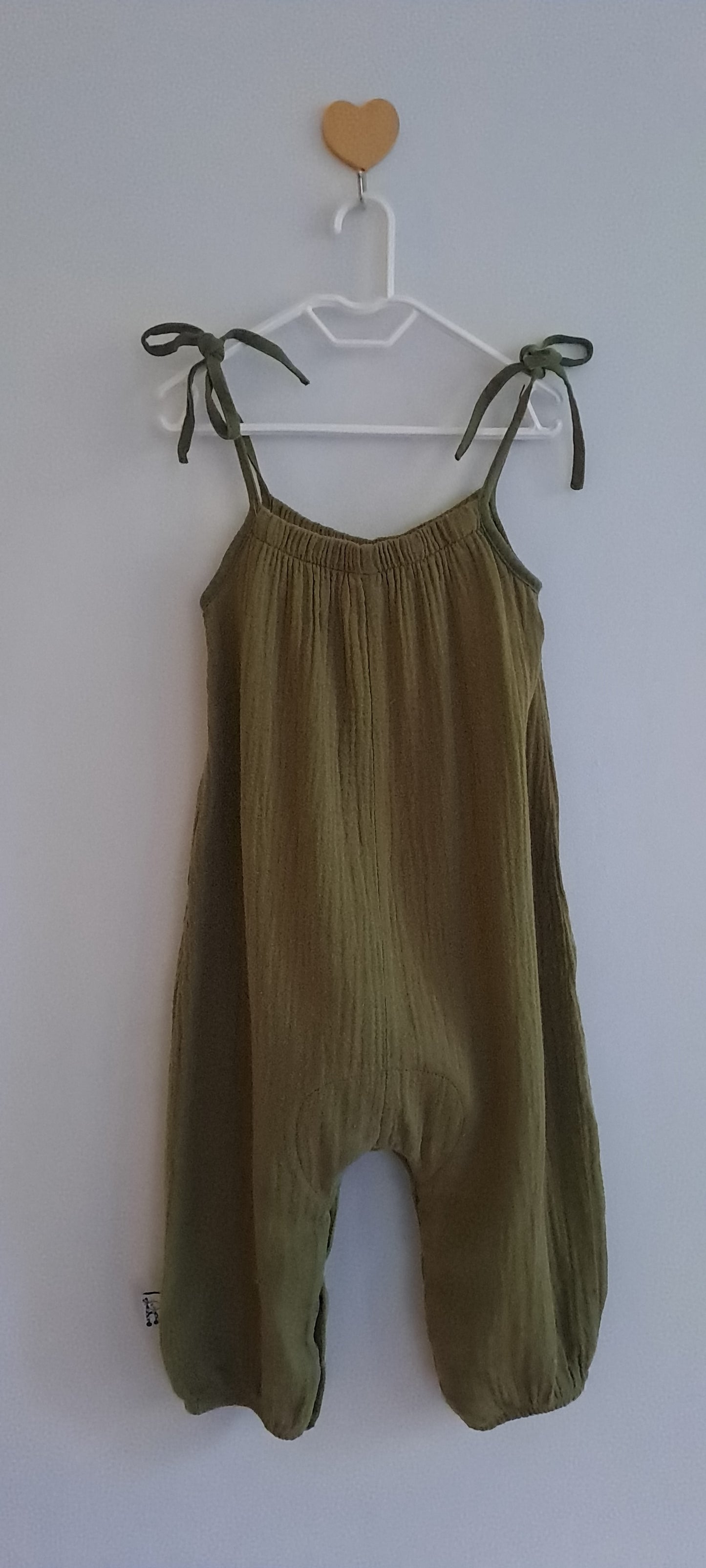 Hoolies Toddler Olive Sage Cotton Muslin Gauze Tie-Strap Romper 2-3 Years