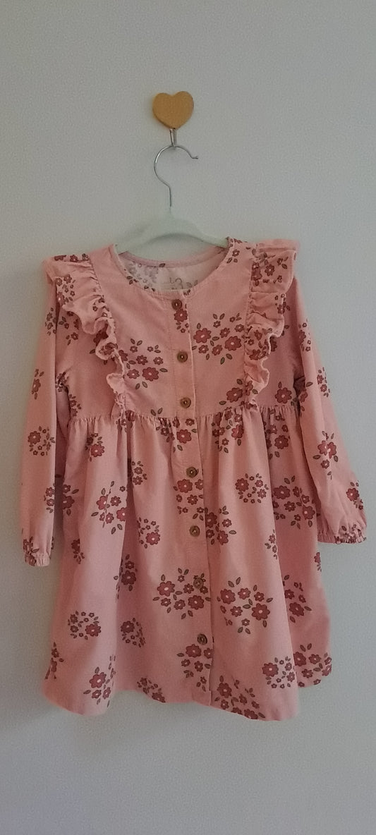 Woolworths Toddler Girls Floral Corduroy Button-Down Ruffle Dress 2-3 Years