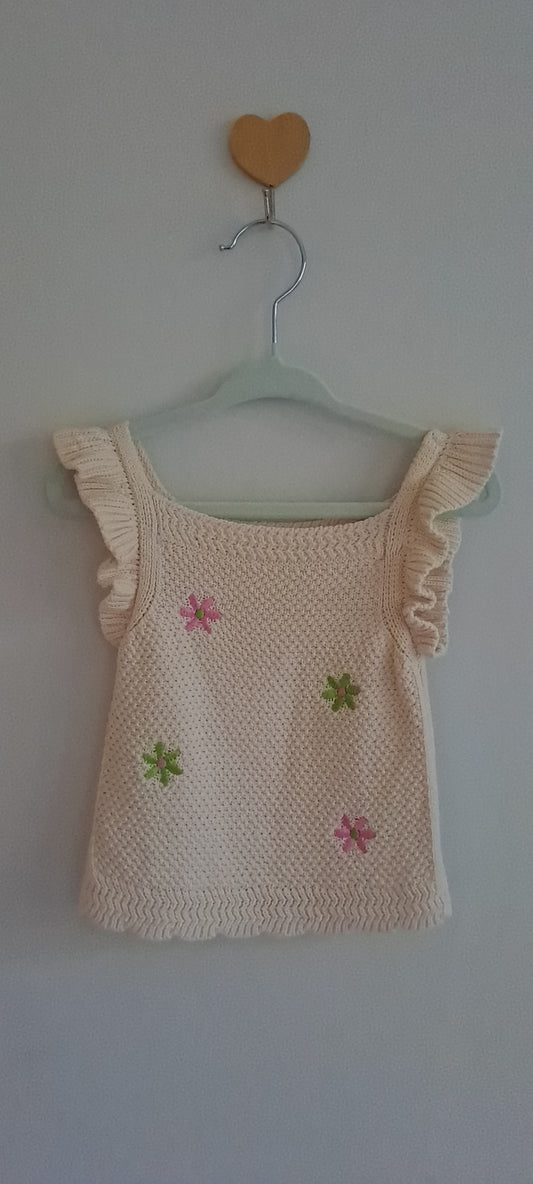 Woolworths Toddler Girls Embroidered Knit Ruffle Vest Top 3-4 Years
