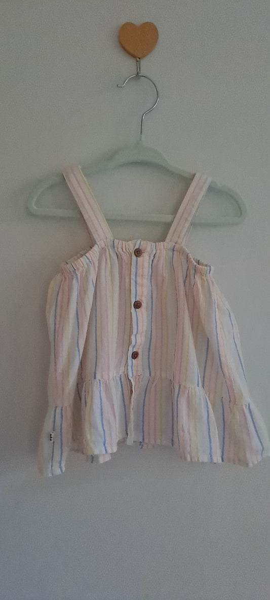 Woolworths Toddler Girls Pastel Stripe Cold-Shoulder Ruffle Top 12-18 Months