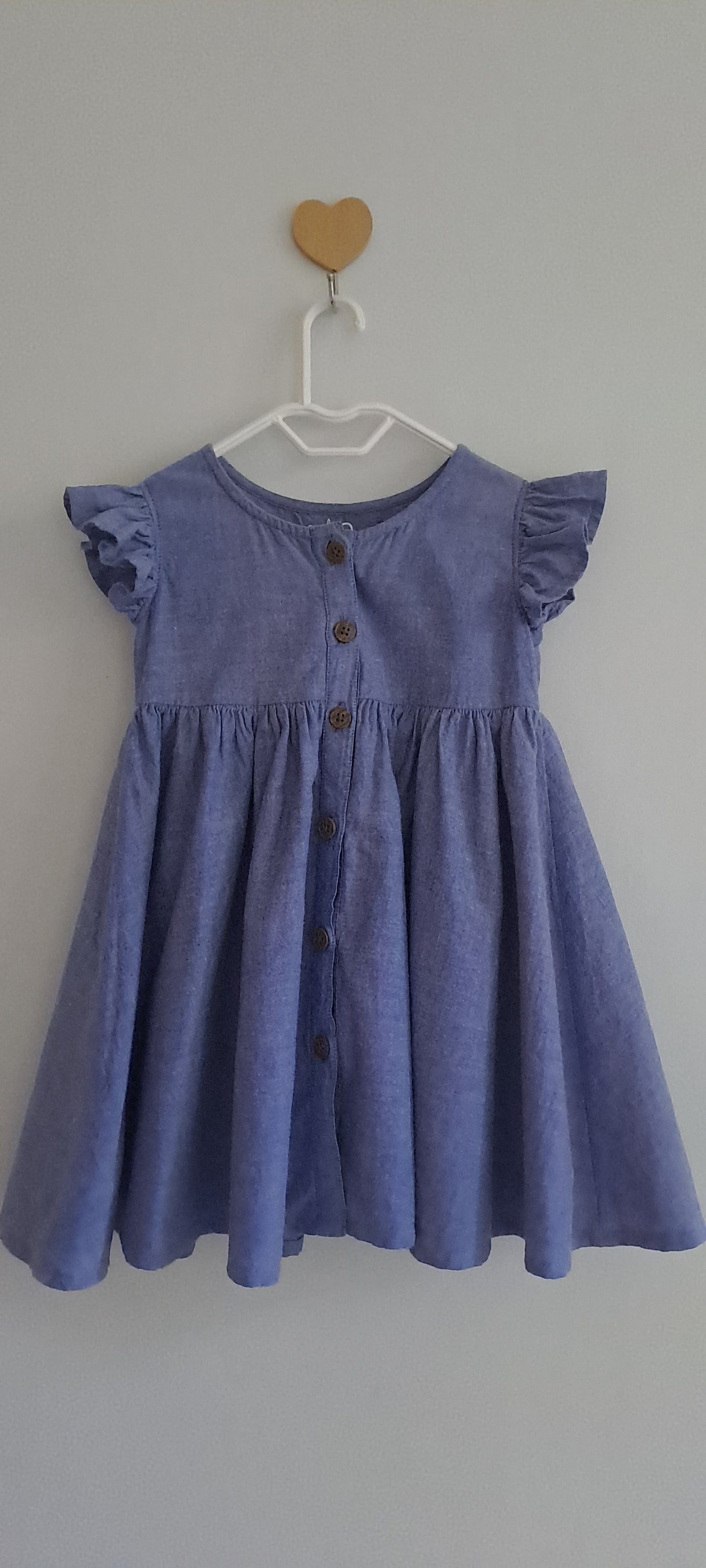 Woolworths Toddler Girls Blue Chambray Corduroy Ruffle Dress 18-24 Months