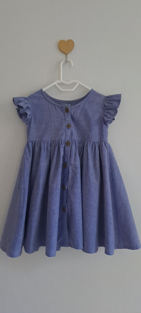 Woolworths Toddler Girls Blue Chambray Corduroy Ruffle Dress 18-24 Months